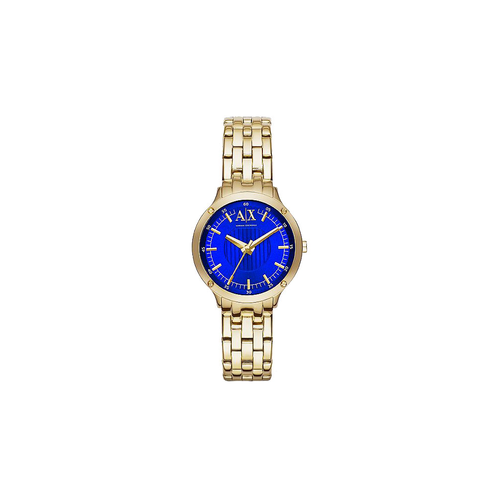 A│X Armani Exchange 時尚女伶腕錶-藍x金/30mm