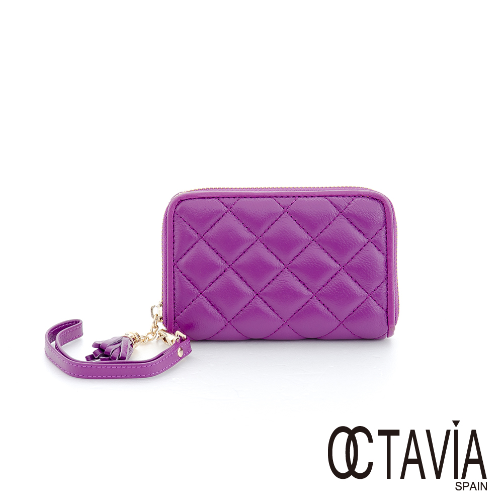 OCTAVIA 8真皮 - 小流蘇菱格手提短夾 - 紫寶