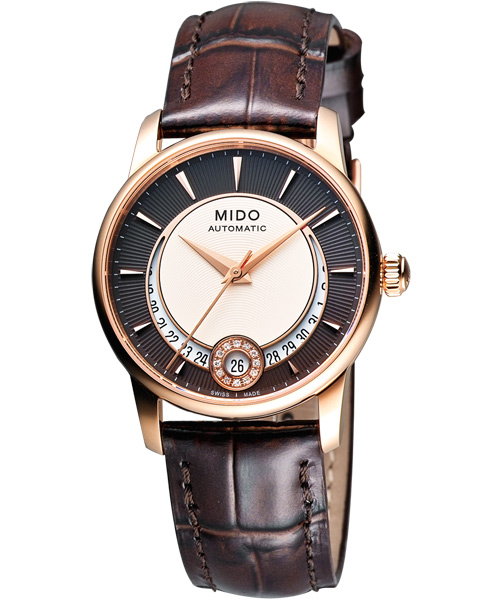 MIDO Baroncelli 真鑽機械腕錶-咖啡x玫瑰金框/33mm