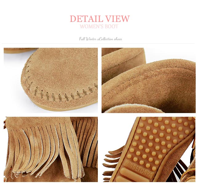 MINNETONKA 沙棕色麂皮單層流蘇 中筒靴 經典必備 (展示品)