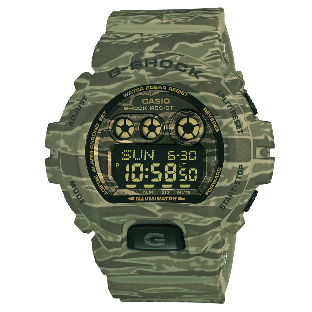 G-SHOCK 狂野迷彩虎紋強悍軍風休閒錶(GD-X6900CM-5)-大地棕綠/53.9mm