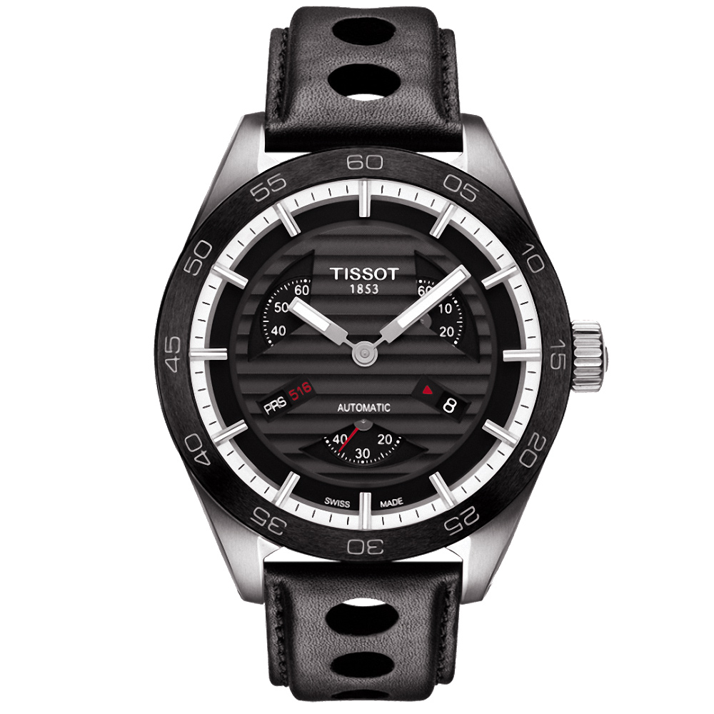 TISSOT PRS516 小秒針賽車元素機械腕錶-黑/42mm