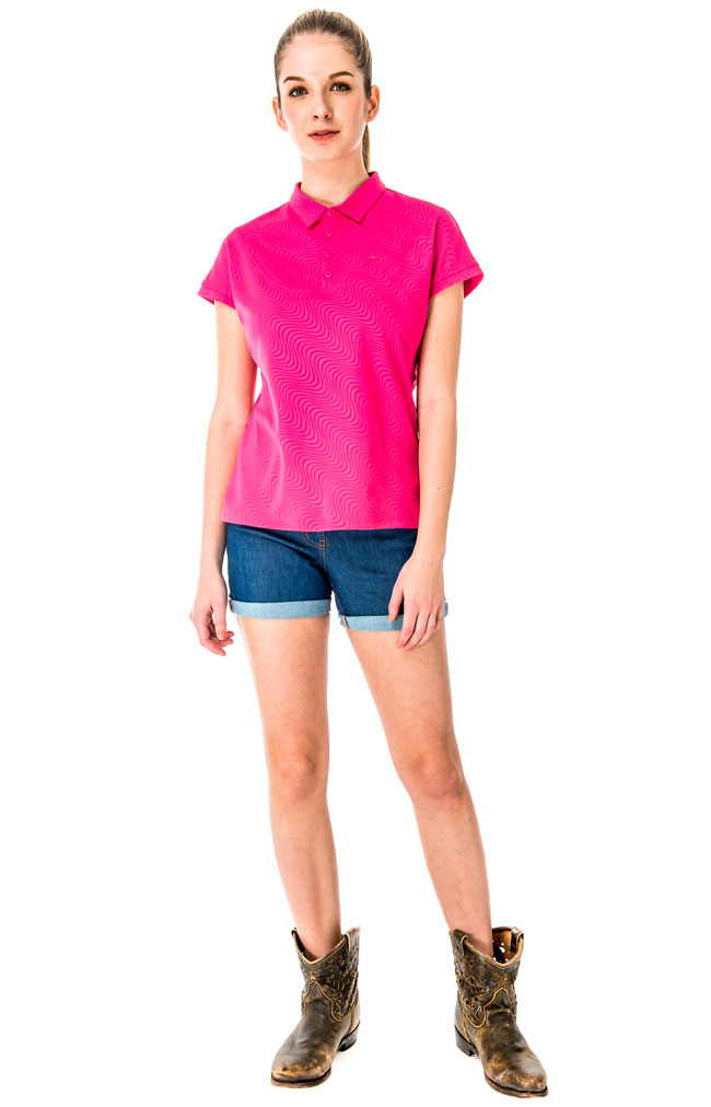 【hilltop山頂鳥】女款吸濕排汗抗UVPOLO衫S14FE5-桃莓冰沙