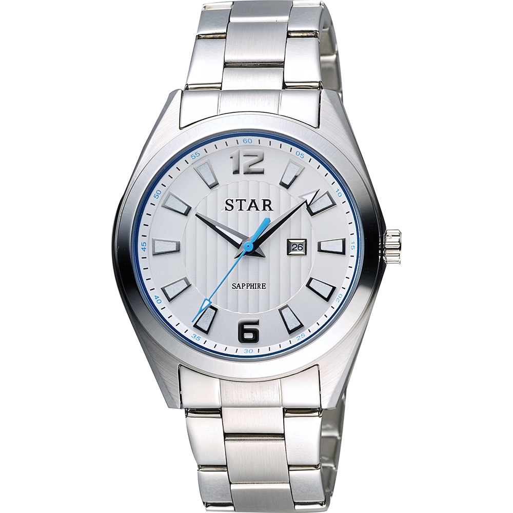 STAR 時代 城市摩登石英腕錶-銀x藍圈x銀/39mm