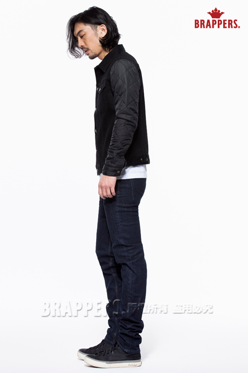 BRAPPERS 男款 牛仔夾克系列-男用彈性長袖異材質拼接外套-黑