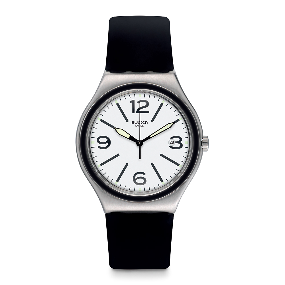 Swatch 金屬系列 NOIR DU SOIR 悠閒黑白手錶-41mm