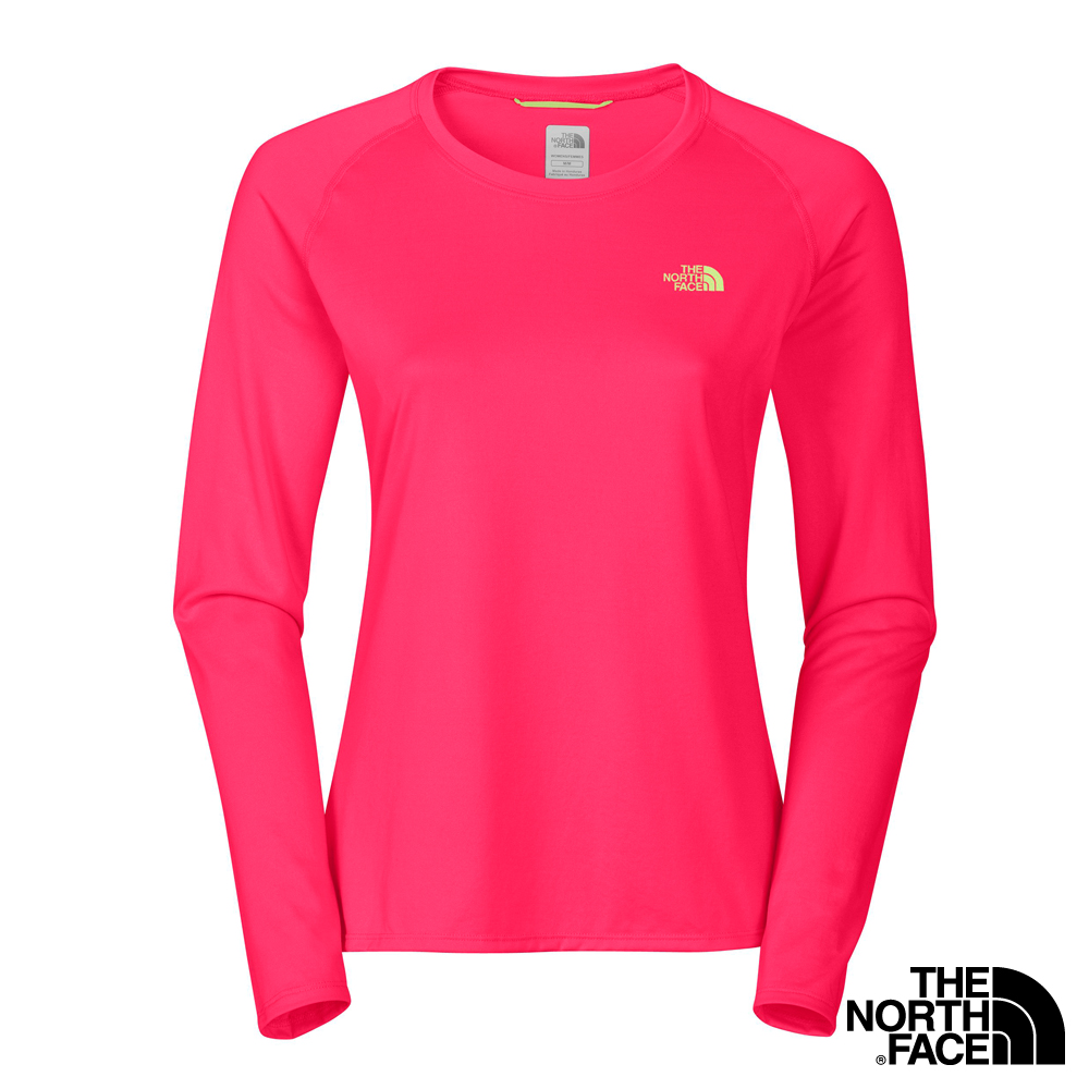 The North Face 女 LOGO長袖快排圓領衫 火箭紅