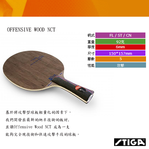 STIGA Offensive Wood NCT桌球拍(空拍)