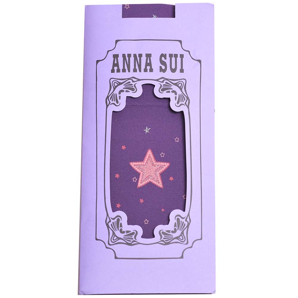 ANNA SUI 閃亮之星花紋LOGO靜電防止加工半統襪(紫色)
