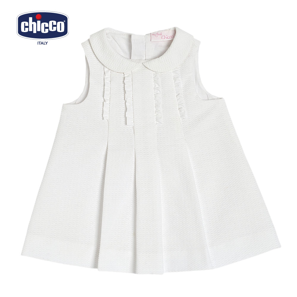 chicco-玫瑰庭園胸口花邊後開無袖洋裝-白(1-2歲)