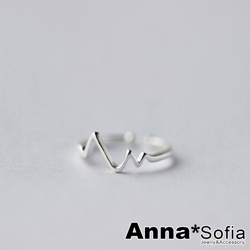 AnnaSofia 細線心跳電圖 925純銀開口戒指
