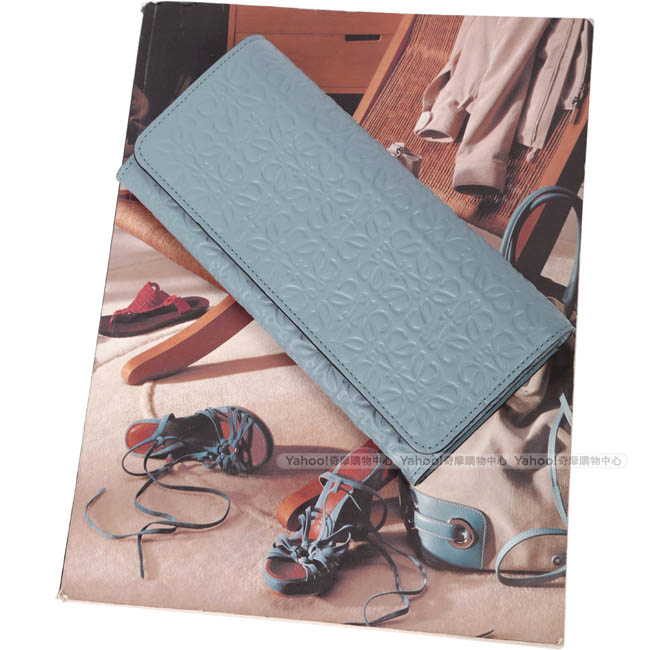 LOEWE Repeat 小牛皮雕花釦式長夾(石灰藍)