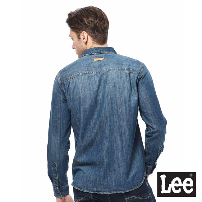 Lee 牛仔長袖襯衫-男款-藍色