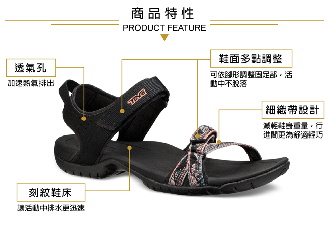 TEVA 美國 女 Verra 多功能運動涼鞋 彩灰黑