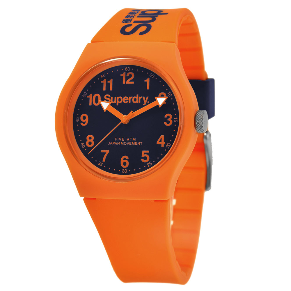 Superdry 極度乾燥 多彩 矽膠 運動腕錶-橘帶/藍面/37mm