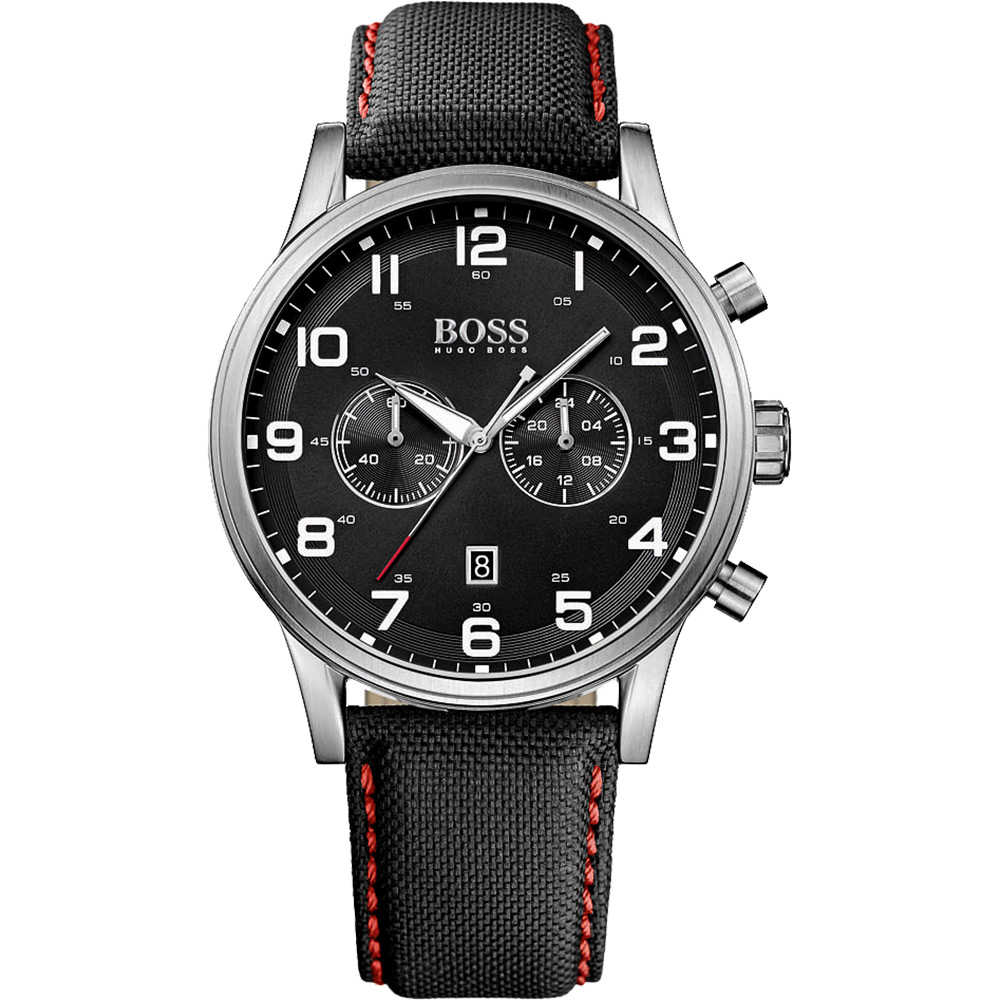 Hugo Boss 都會俐落型男計時腕錶-黑x銀框/44mm