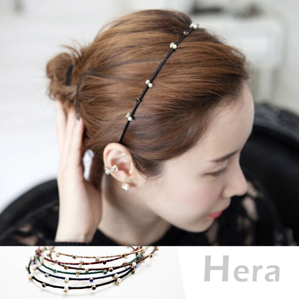 Hera赫拉 韓款氣質綴鑽珍珠細版頭箍/髮箍(三色)