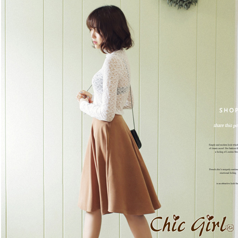 全蕾絲花邊小立領透視感襯衫 (共二色)-Chic Girl