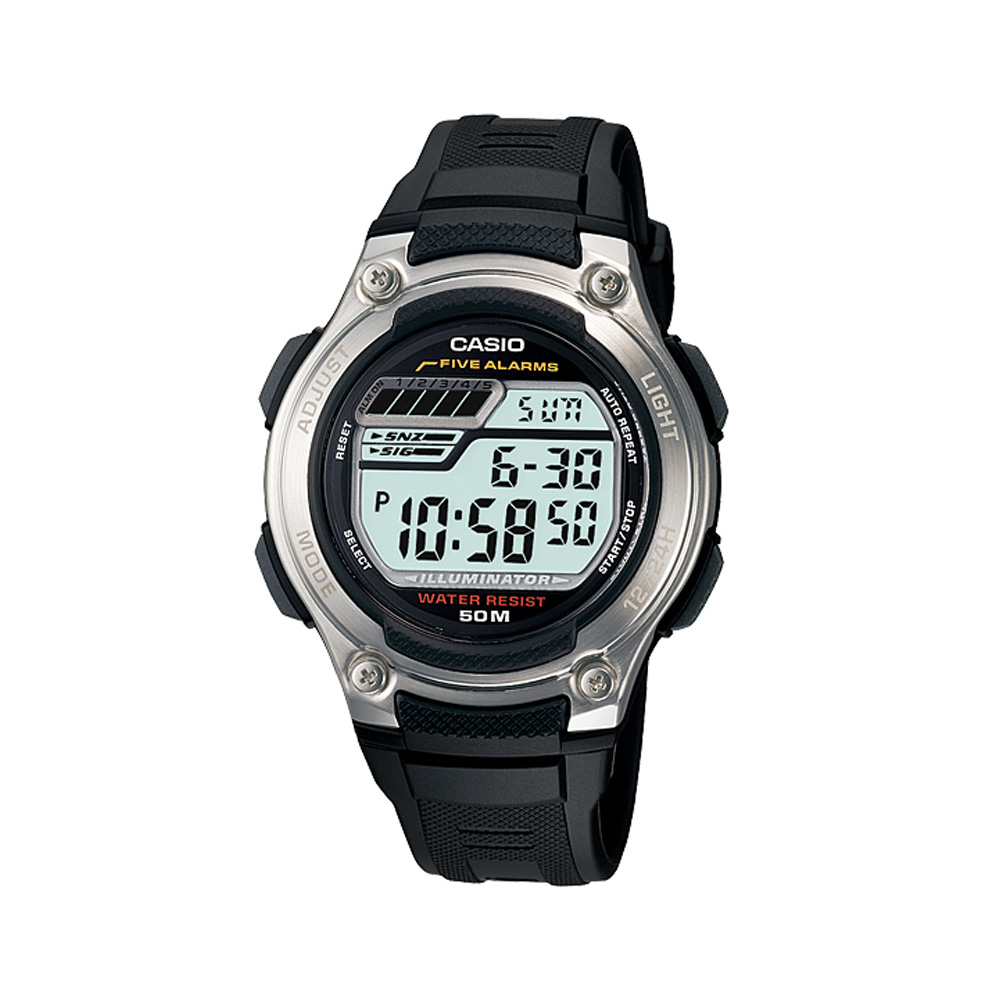 CASIO 兩地時間元氣休閒數字錶(W-212H-1A)-黑