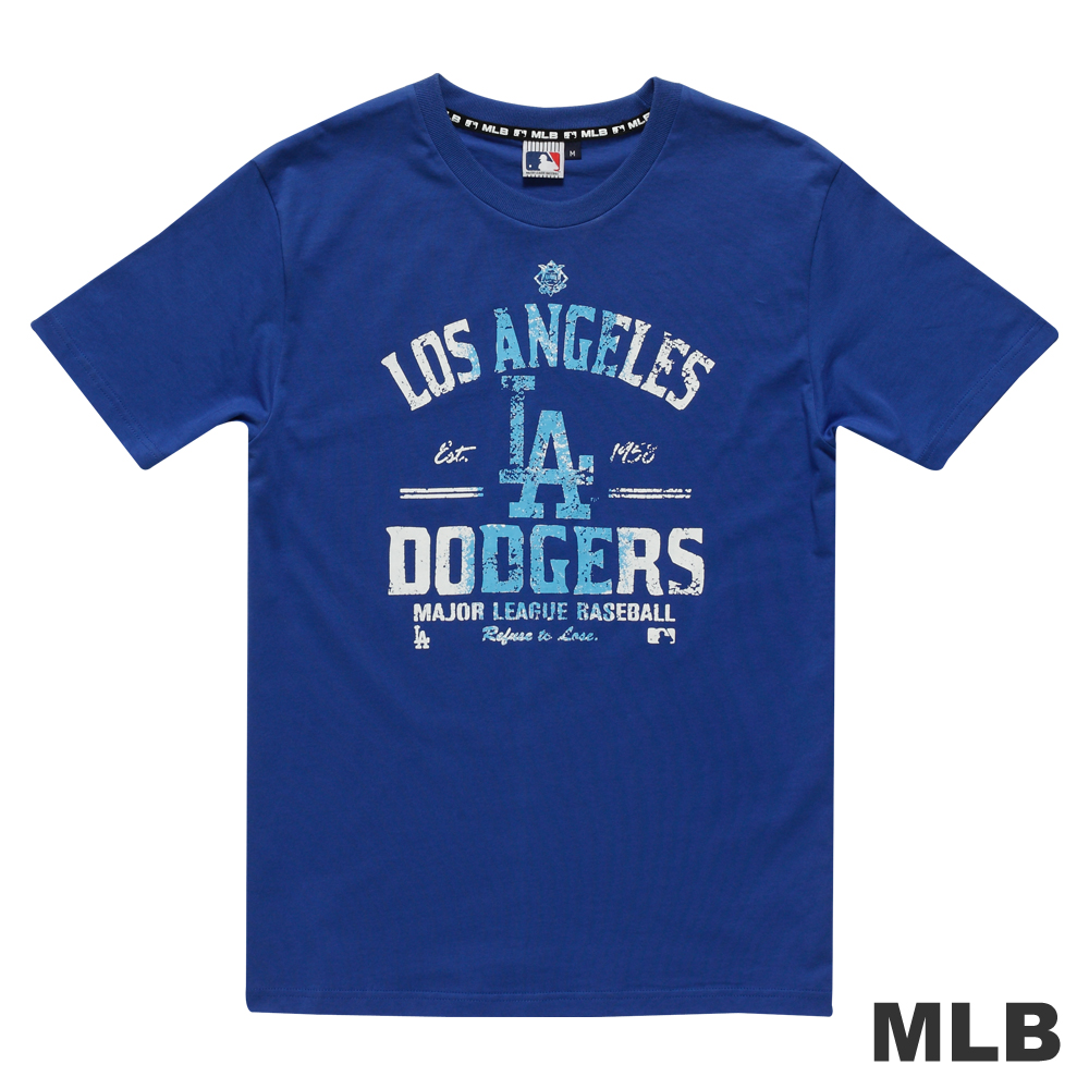 MLB-洛杉磯道奇隊斑駁圖文短袖T恤-藍(男)