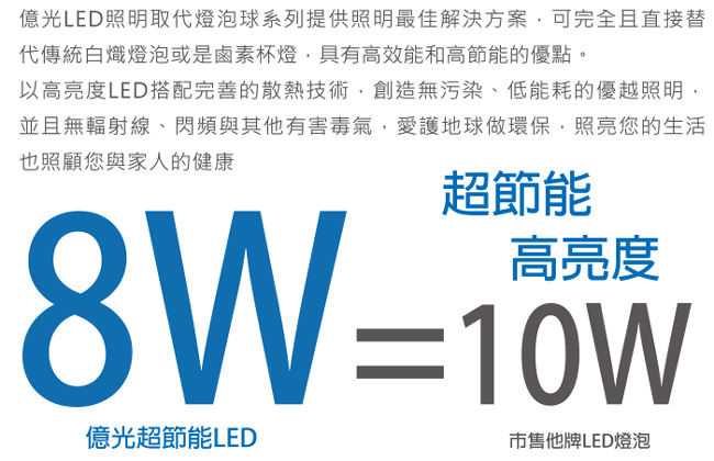 Everlight億光 8W LED 節能燈泡 黃光 全電壓 10入