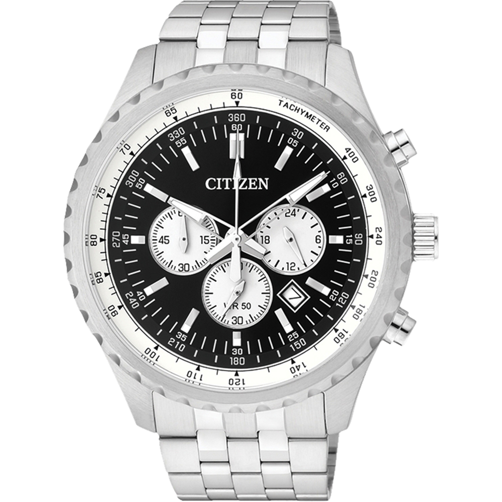 CITIZEN 追尋之旅三眼計時腕錶(AN8060-57E)-黑x銀/45mm