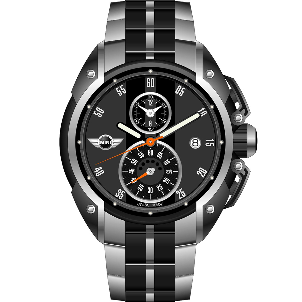 MINI Swiss Watches 跑旅時尚計時腕錶-黑鋼帶款/45mm