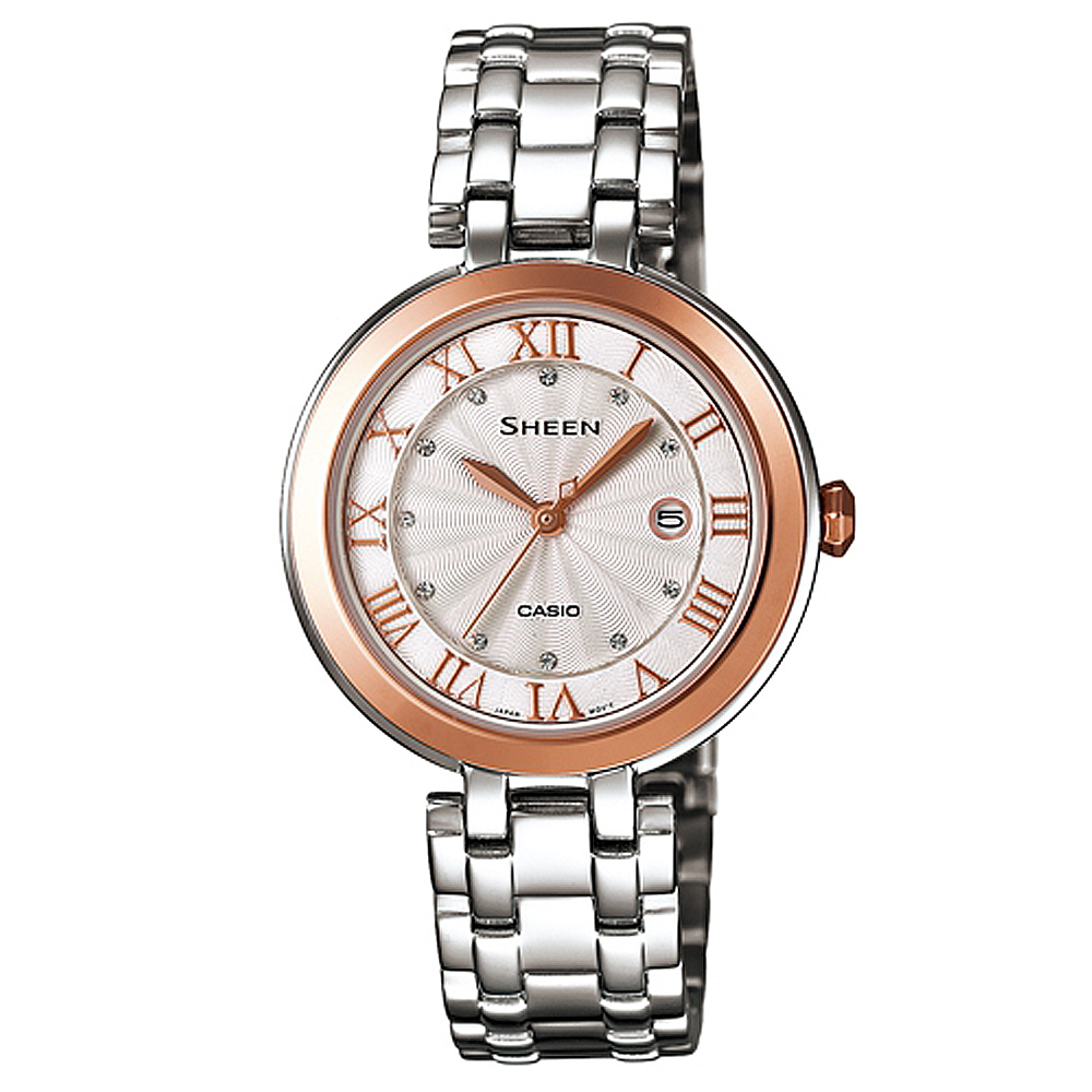 SHEEN 羅馬風情施華洛世奇晶鑽時尚錶(SHE-4033SG-7A)-白x玫瑰金/30.5mm