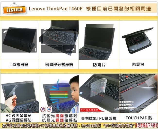 EZstick Lenovo ThinkPad T460P 指紋機 專用 防藍光螢幕貼