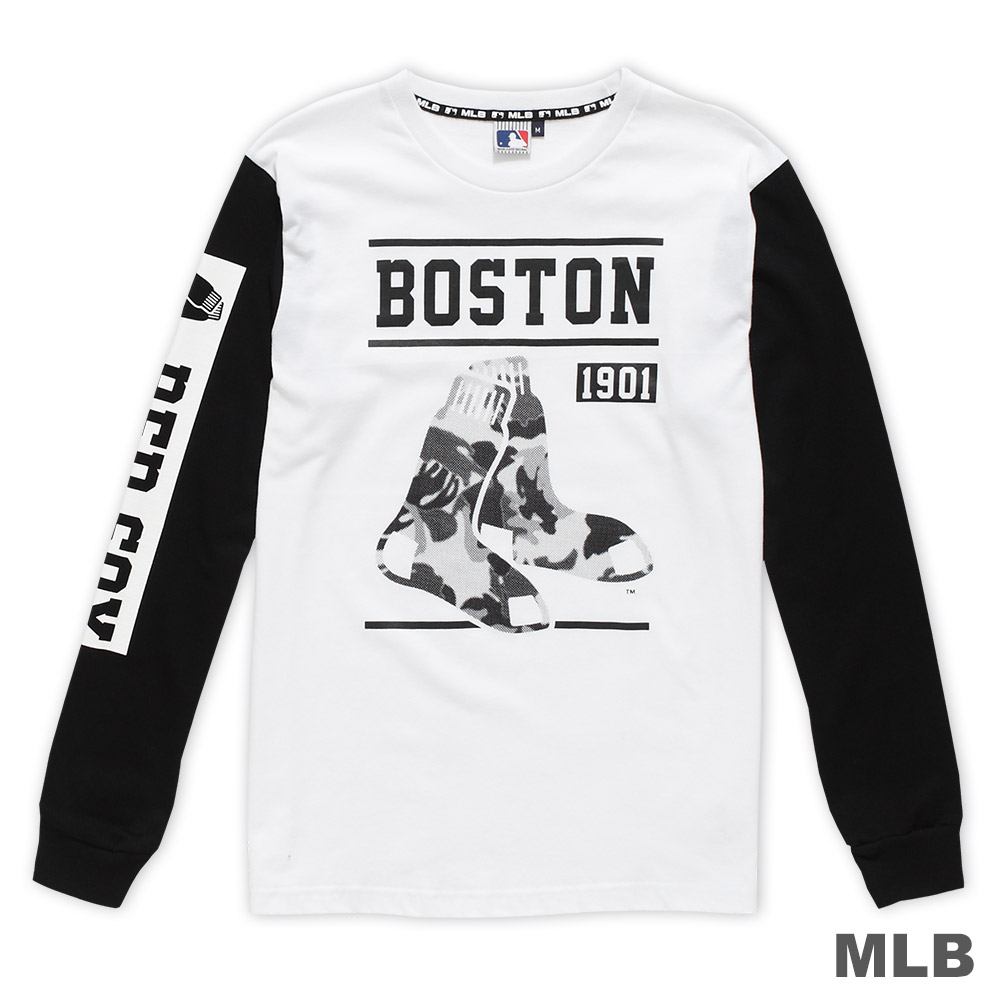 MLB-波士頓紅襪隊迷彩印花長袖T恤-白 (男)