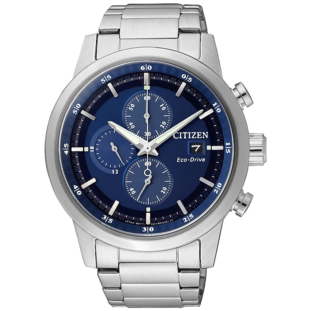 CITIZEN 光動能 競速潮流三眼計時腕錶(CA0610-52L)-藍/43mm