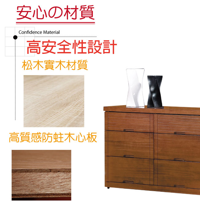 品家居 凱格4尺柚木紋實木六斗櫃-121x42x75cm免組