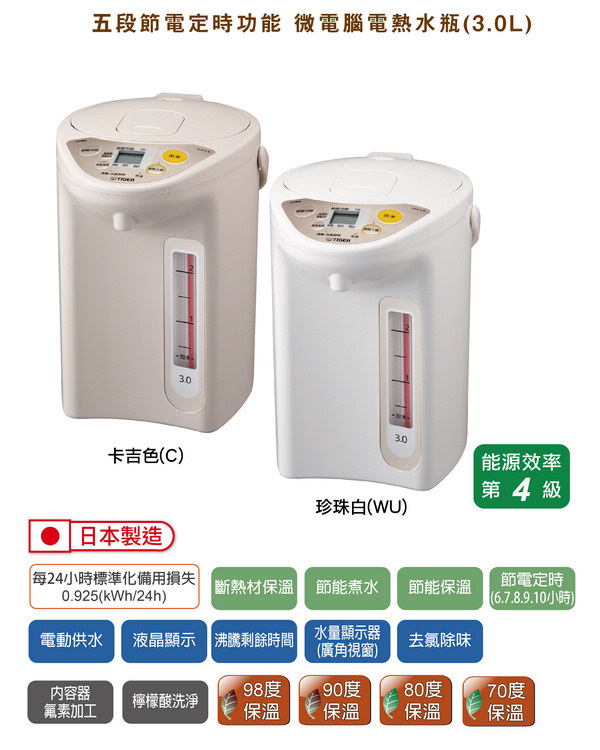 【日本製】TIGER 虎牌3.0L微電腦電熱水瓶(PDR-S30R)_e