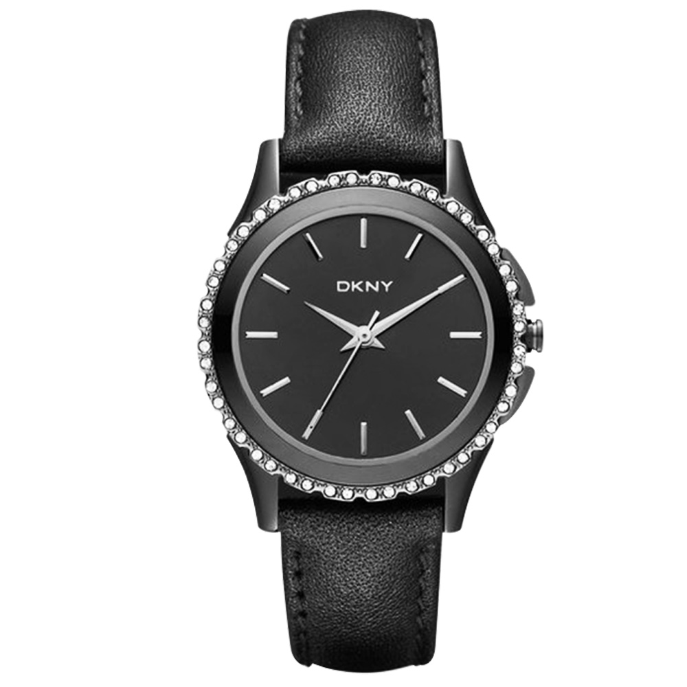 DKNY 絕代魅力晶鑽都會腕錶-黑/32mm