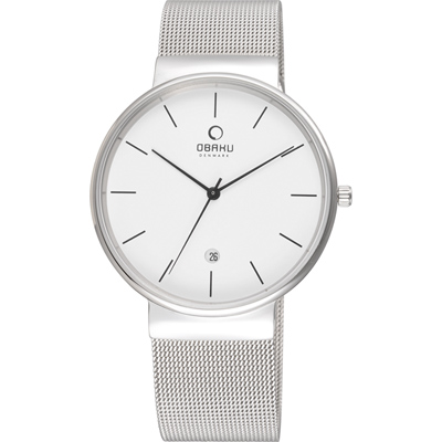 OBAKU 純粹經典三針日期時尚米蘭腕錶-白/40mm