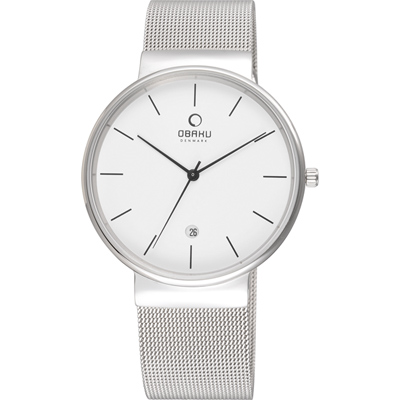 obaku 純粹經典三針日期時尚米蘭腕錶-白/40mm