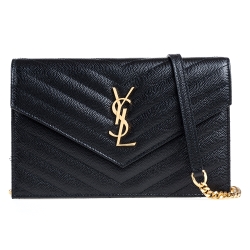 YSL 牛皮金屬LOGO金鍊斜肩