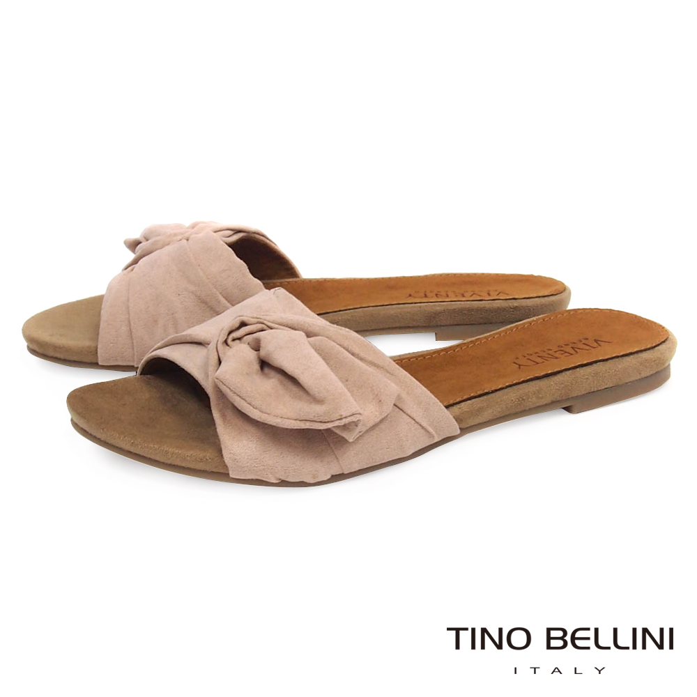 Tino Bellini 浪漫扭結平底涼拖鞋 _粉膚