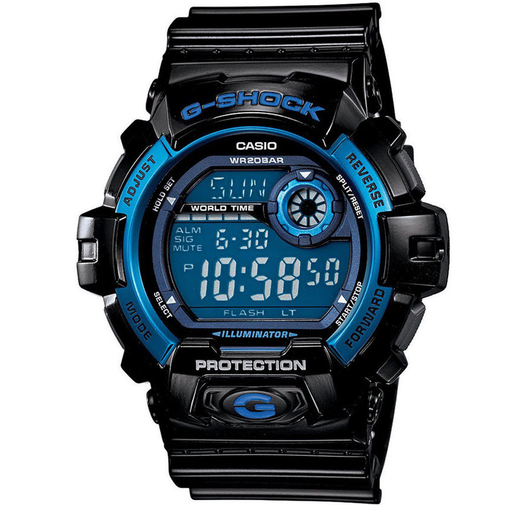 G-SHOCK 多層次神秘風超亮眼LED休閒錶(G-8900A-1)-藍面/亮黑/52.5mm