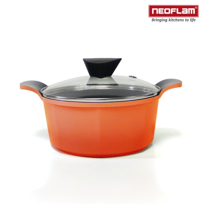 韓國NEOFLAM Venn系列 20cm陶瓷不沾湯鍋+玻璃鍋蓋