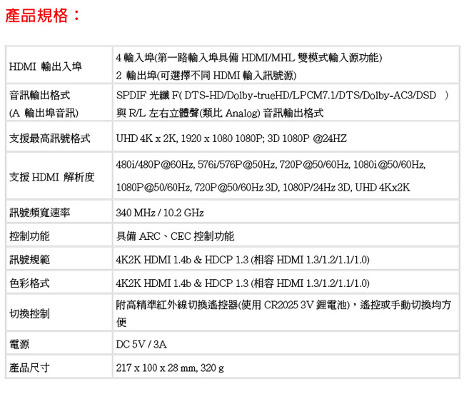 DigiSun AH242Z 4K HDMI四入二出矩陣切換器+音訊擷取器