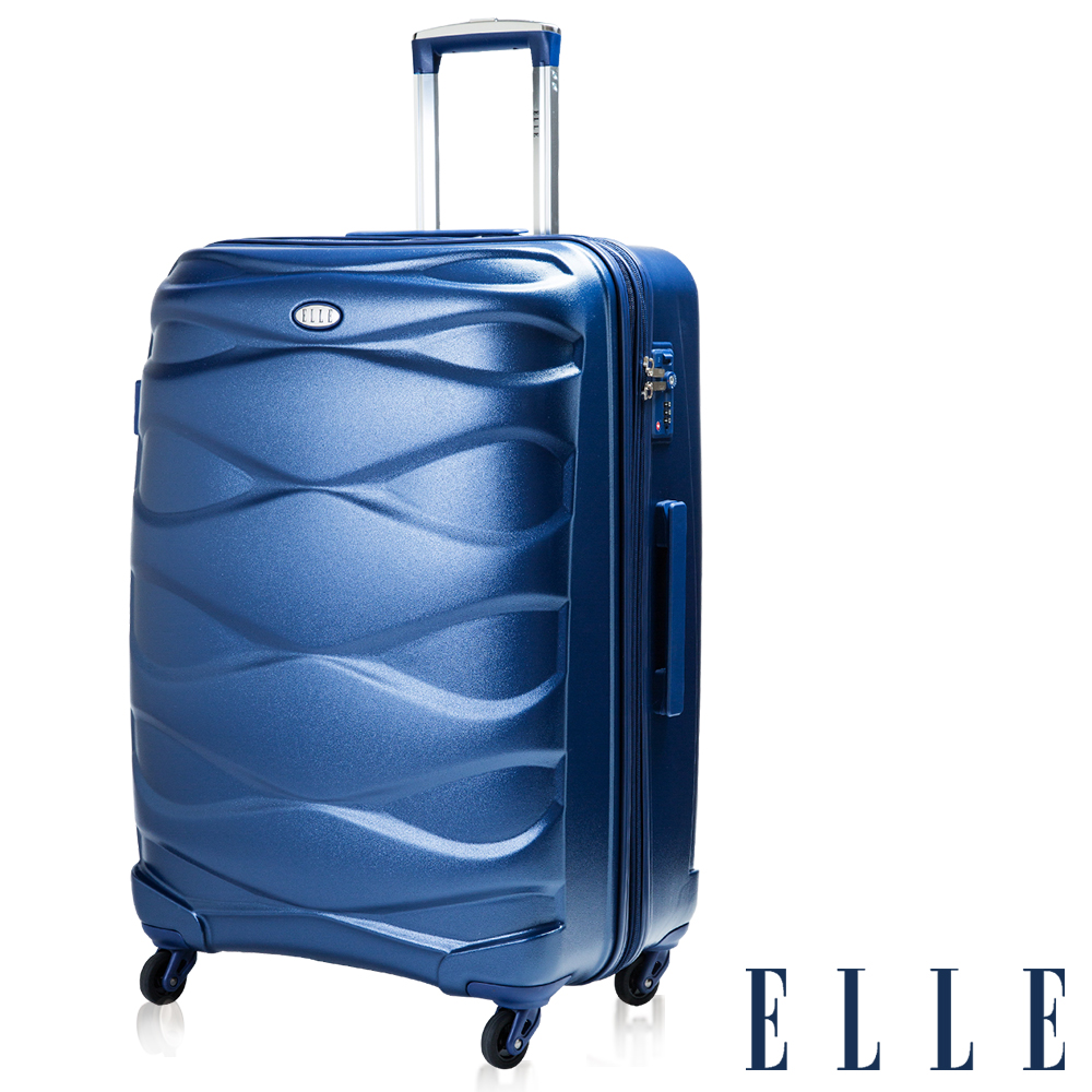 ELLE 水波紋流線曲線24吋純PC100%防刮行李箱 -寶藍