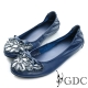 GDC-羊皮蝴蝶結水鑽裝飾真皮平底娃娃鞋-藍色 product thumbnail 1