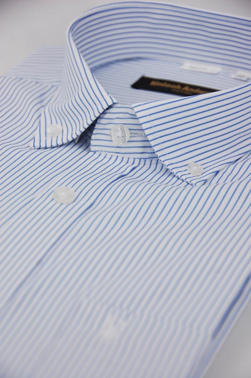 金‧安德森 藍色條紋釘釦窄版長袖襯衫