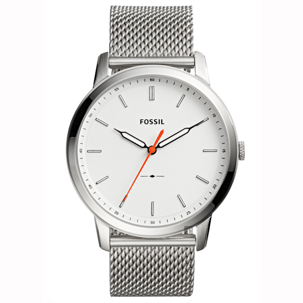 FOSSIL Minimalist 薄型簡約米蘭帶手錶-銀/44mm