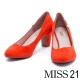 跟鞋 MISS 21 復古金屬小閃電絨布粗跟鞋－橘 product thumbnail 1