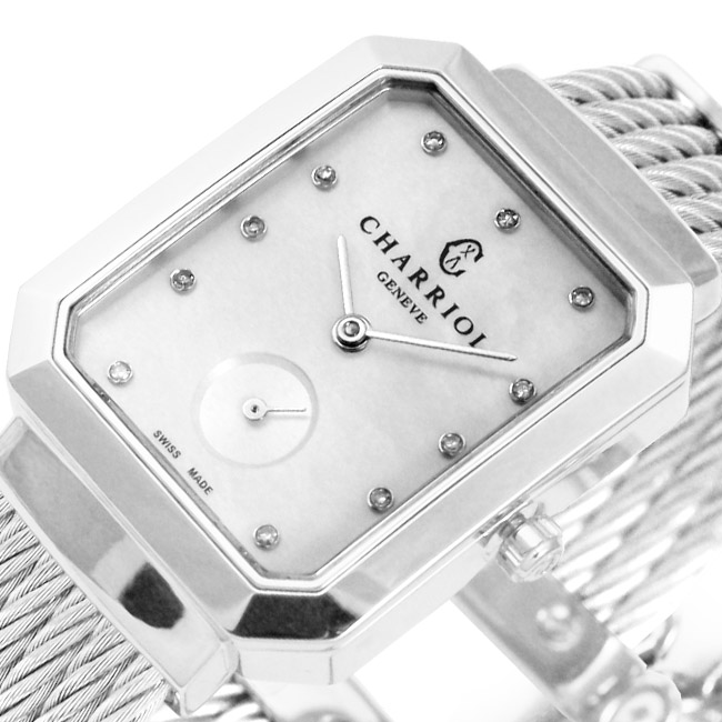 CHARRIOL夏利豪 St-Tropez Mansart方形銀小秒針女表x30x25mm