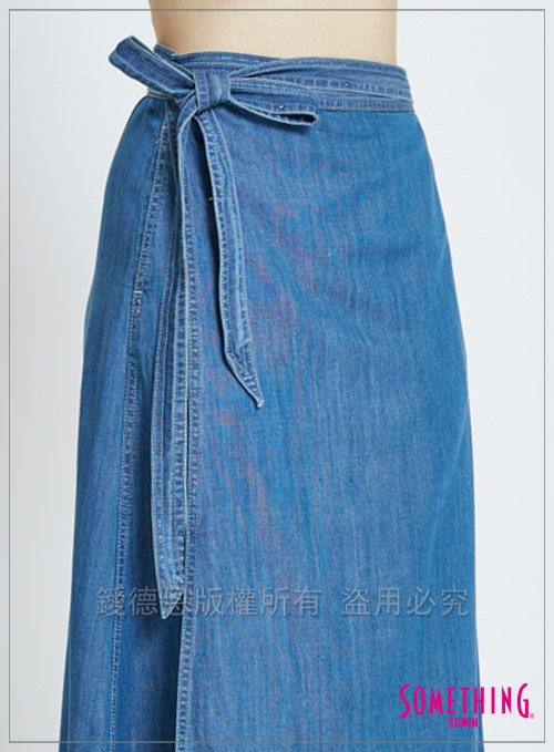 SOMETHING 天絲®綁帶一片造型長裙-女-拔洗藍