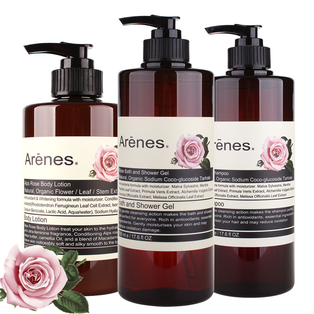 Arenes 玫瑰香氛植萃洗沐乳3件組(洗沐500ml+身體乳350ml)