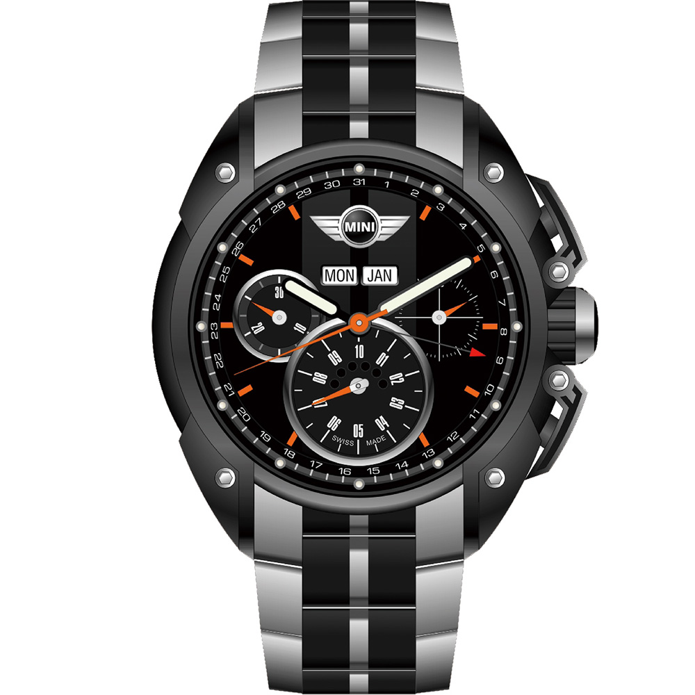 MINI Swiss Watches 極速運動計時腕錶-黑鋼帶款/45mm